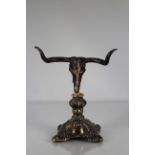 Bronze Bull Skull/Horns Sculpture on Stand