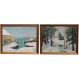 (2) American School Winter Landscapes, Signed