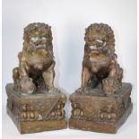 Pair, Antique Chinese Bronze Foo Lions