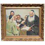 Signed, Judaica Painting of Rabbi's Reading Torah