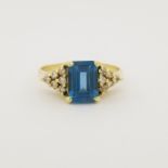 14K Gold Blue Topaz & Diamond Ring