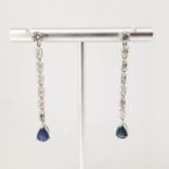 14K White Gold Sapphire & Diamond Drop Earrings