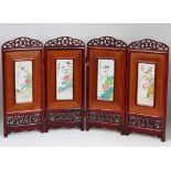 Chinese Famille Porcelain Inset Screen, Signed