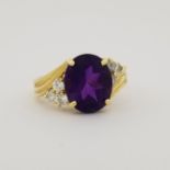 14k Gold Amethyst & Diamond Ring