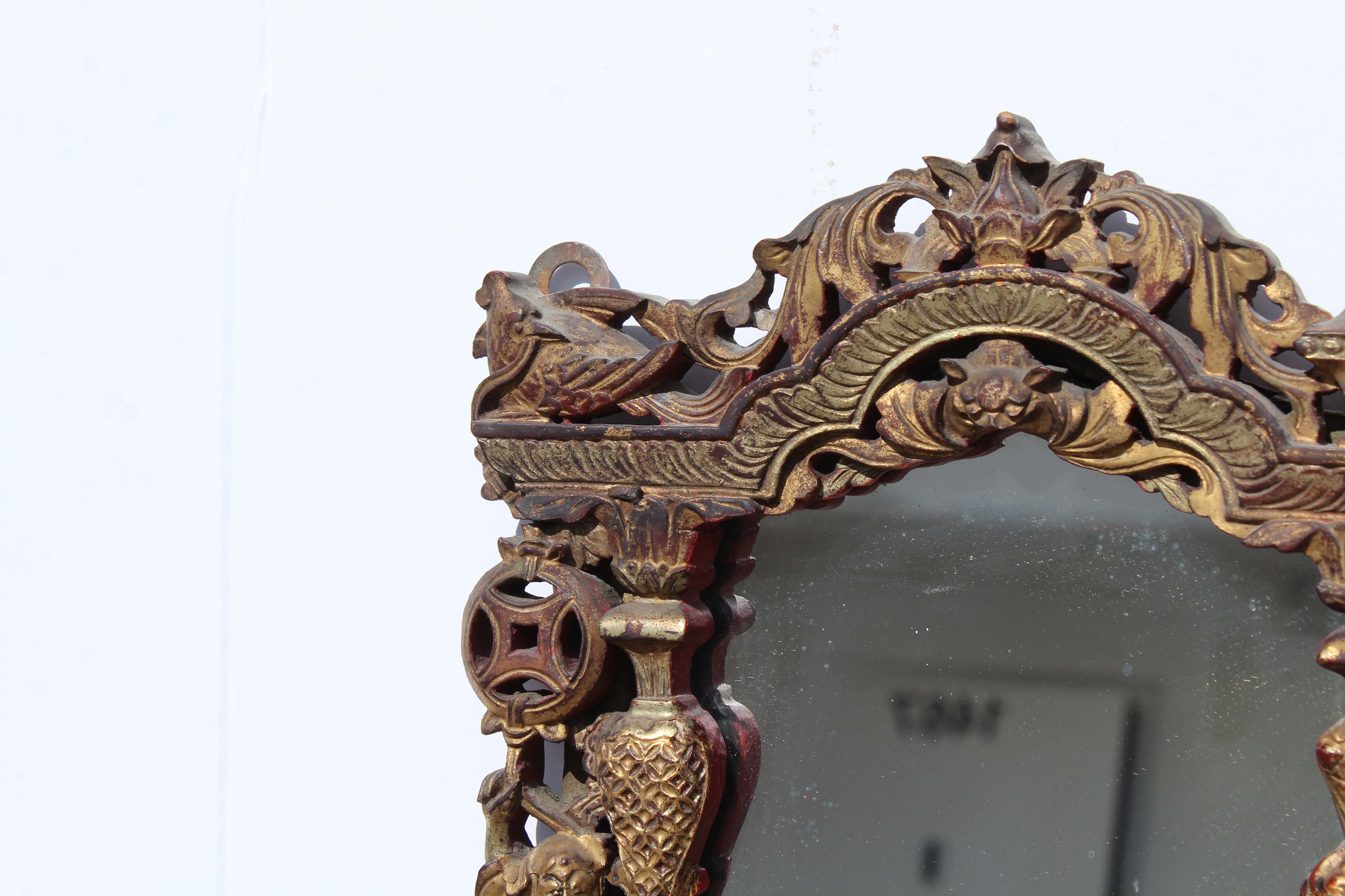 Pair, Antique Carved/Gilt Figural Chinese Mirrors - Image 3 of 10