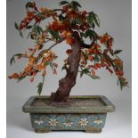 Chinese Cloisonne Jade and Hardstone Tree