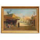 Signed, Antique Orientalist Market Scene Painting