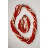 Red Coral & Pearl Necklace Combo