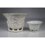 (2) Antique Blanc de Chine Floral Bowls