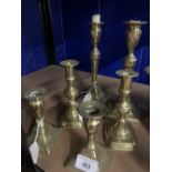 Early 20th cent. Metalware: Candlesticks, all with pushers on square bases, three pairs. 5ins, 6ins,