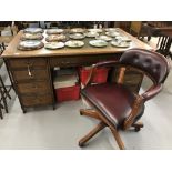 Cotswolds: Edwardian oak double pedestal desk with makers label R. James Cabinet maker Gloucester