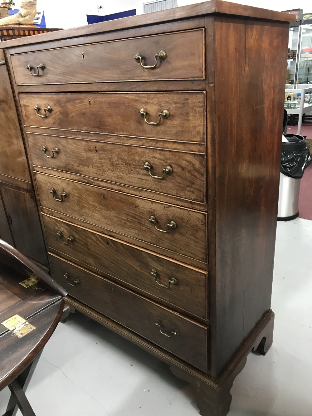 18th cent. Georgian mahogany secretaire with 4 graduated cock beaded drawers, two dummy drawers that