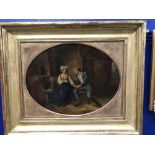 19th cent. English School: Oil on board of a man proposing to a lady. 15ins. x 10ins.