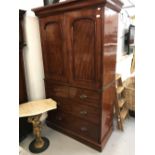 19th cent. Mahogany linen press with brushing slides over a chest of 2 over 2 drawers. 45½ins.