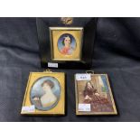Objects of Virtu: 19th cent. Portrait miniatures of young ladies. (3) All framed. All 3ins.