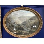 18th cent. C.W. Bampfylde 1720-1791 RA: Oval watercolour and pastel mountain scene, signed lower