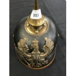 Militaria: Early 20th cent. German WWI hard leather and pressed metal pickelhaube, metal p[late to