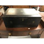 Royal: 19th cent. Black leather document box with brass handles, bearing the cipher for King