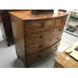 19th cent. Mahogany bow fronted 2 over 3 chest of drawers. 43ins.