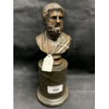 19th cent. Bronze classical bust, possibly Homer, on a circular marble base. Height 9ins.