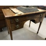 19th cent. mahogany knee hole desk on tapering supports.