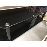 20th cent. Black glass and chrome TV/entertainment unit. 55ins.