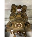 19th cent. French gilt mantle clock with ceramic numerals, Paris maker. 14ins.