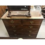 18th cent. Mahogany chest of 2 over 3 drawers on swept bracket supports. 46ins.