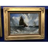 19th cent. Dutch School: Oil on canvas, a stormy sea. 16ins. x 12ins.