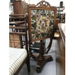 19th cent. Rosewood pole screen, with Berlin beadwork tapestry.