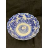 Early 20th cent. Japanese blue and white bowl depicting children playing in a garden with fluted