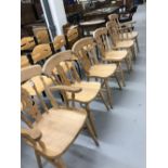 20th cent. Beech kitchen chairs. Four plus two carvers.