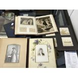 Photographs/Scrapbook/Books: A leather bound Victorian photo album, with floral decorated pages, and