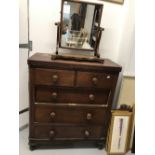 19th cent. Chest of two short and three long drawers. Plus mahogany dressing table mirror. 24ins.