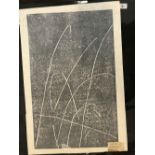 Hideo Hagivara 1913-, Space D, Japanese woodcut with label to top right. 17ins x 24ins.