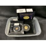 Coins: Gold proof Tristan De Cunha 2007 half Sovereign, 22ct. 4g. Gibraltar ¼ Sovereign, 2g.