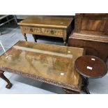 20th cent. Oak linen fold telephone table. 29½ins. Plus a walnut effect glass top coffee table,