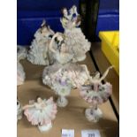 20th cent. Dresden lace porcelain models of ladies (3) 6½ins. Very minor damage. Plus 3 similar