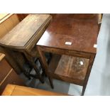 19th cent. Oak oval drop leaf table. 36ins. x 24ins. x 29ins. Plus two tier mahogany wash stand.