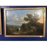 19th cent. English School: Oil on canvas, cattle grazing. 22ins. x 33ins.