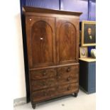 19th cent. Mahogany linen press with brushing slides, sitting upon 2 short and 2 long drawers, the