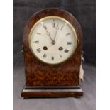 Clocks: 19th cent. Walnut domed mantel clock. Unsigned chiming movement, French made, white enamel