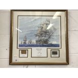 Royal Navy: Stephen Arch signed limited edition print of HMS Victory. Framed and glazed with