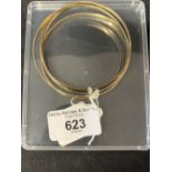 Hallmarked Gold: 9ct bangles x 4, London. 2.7g.