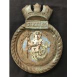 Militaria: Royal Naval bronze ship's plaque to HMS St. Kitts, a World War II, a Battle Class