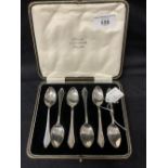 Hallmarked Silver: Set of six coffee spoons in fitted case. Hallmarked Sheffield 1951. 2.25oz.