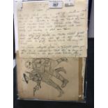 Militaria: WWI ephemera. Poem dated January 1st 1918, and sketches written and drawn in the