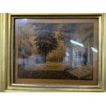 19th cent. Tunbridge Ware: Rectangular plaque depicting the Pantiles, 7ins. x 5ins. In a gilt frame,