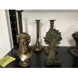 19th cent. & later Metal Ware: Wheatsheaf doorstop, Toleware candlestick with pusher, bronzed bust