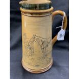 Doulton Lambeth: Hannah Barlow jug with incised decoration of grazing ponies, banded decoration to